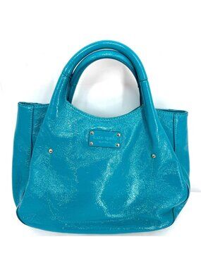 Vintage 90s Y2K Kate Spade NY Fulton Str Turquoise Blue Leather Bag Purse Tote